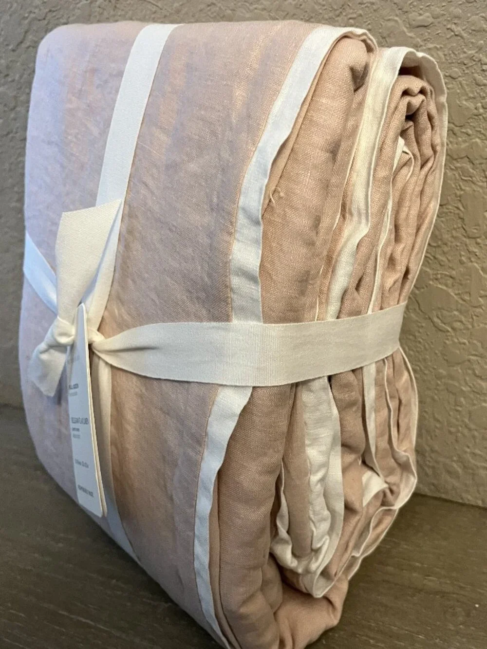 Pottery Barn Belgian Flax Linen Duvet Cover Full / Queen Soft Rose & White
